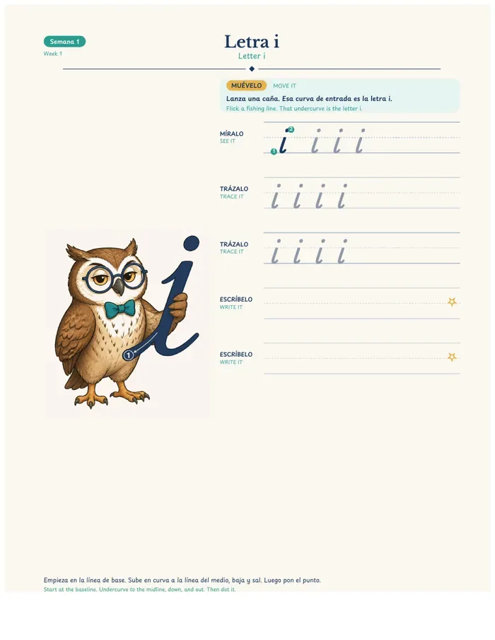 Una página real del cuaderno: la letra i, con Quill