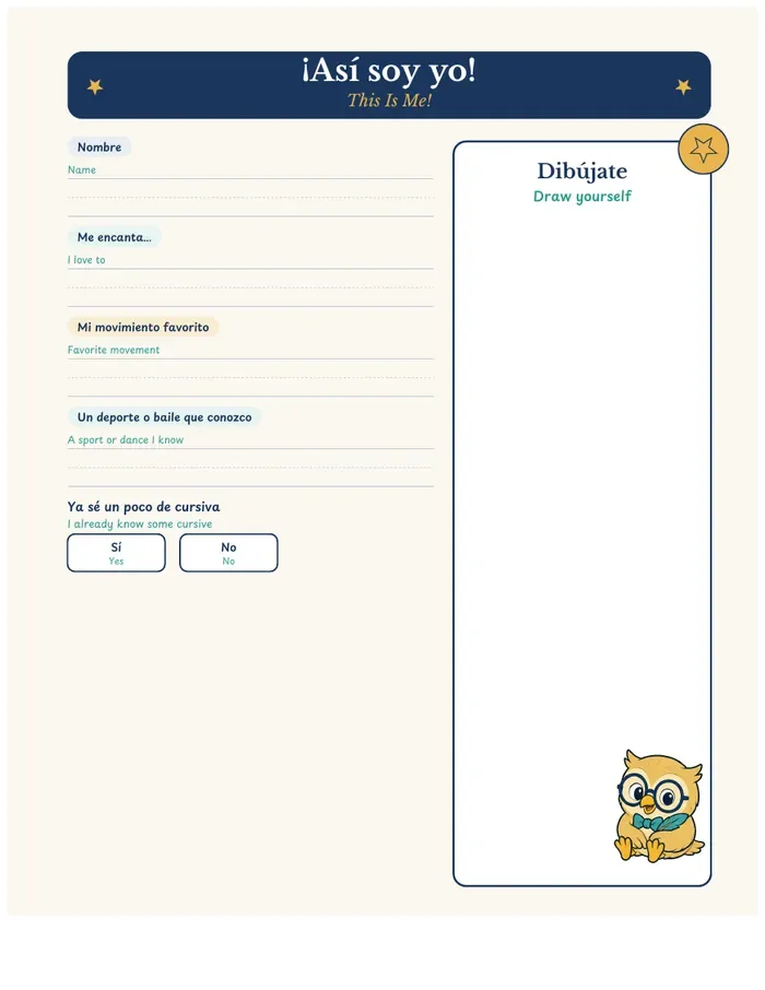 Una página del cuaderno para niños: ¡Así soy yo!